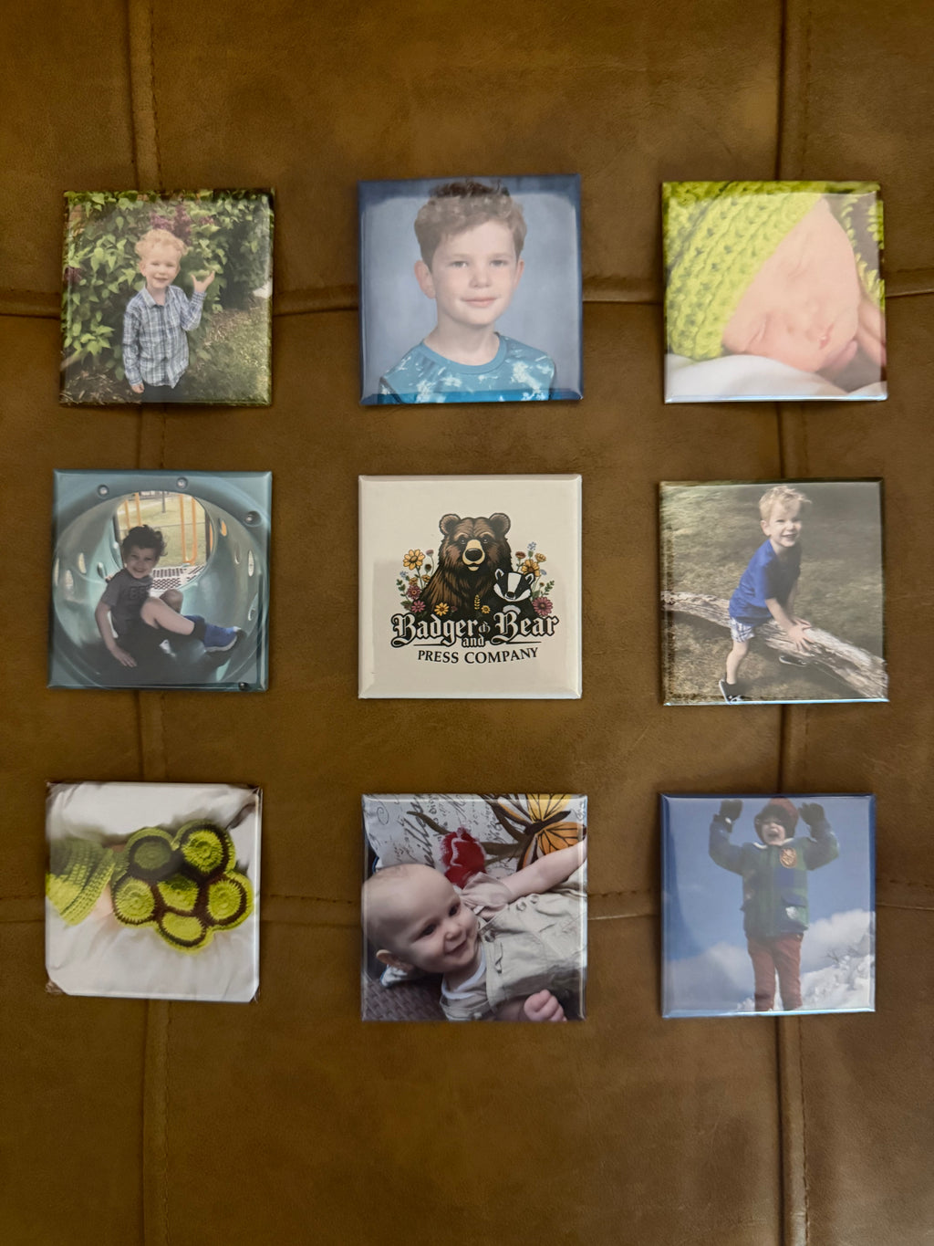 9 Piece Handcrafted 2"x 2" photo magnets
