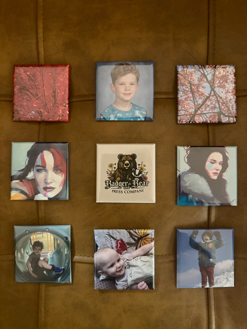 9 Piece Handcrafted 2"x 2" photo magnets